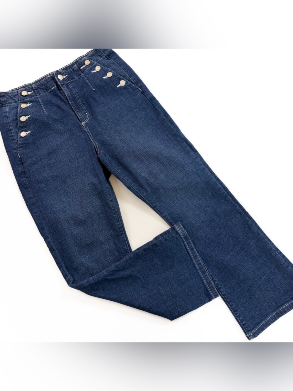 Loft Jeans Womens 29 8 The Curvy Kick Crop Sailor Nautical Stretch Denim